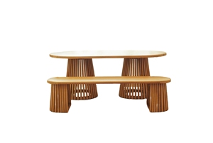 Juego de comedor de patio de madera maciza con Banco Mesa de jardín al aire libre y asientos para terraza de patio trasero - Product Image 3