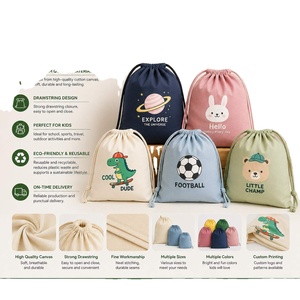 Bolsa de tela de algodón ecológica con cordón para niños, para la escuela y deportes. - Product Image 1