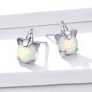 <span class=keywords><strong>Bamoer</strong></span>-pendientes de plata de primera ley con forma de unicornio para mujer, aretes pequeños, plata esterlina 925, Ópalo, hipoalergénico, fiesta, SCE737 - Product Image 3