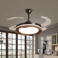 Ventilateur de Plafond Intelligent LED Noyer Moderne de 42 Pouces Lampes à LED à Dimmable 60W en Bois DC Ampoule de Refroidissement en Aluminium Speak 4 Lames pour 110V