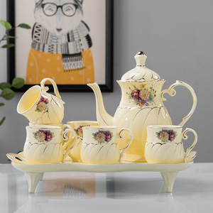 Yellow Glaze Gilded Ceramic Water Cup <b>Tea</b> Set Business Gift <b>Box</b> Portable Complete Tableware Set - Product Image 2