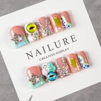 Ongles press-on faits main de haute qualité pour femmes, lot de 10 pièces avec design unique, beauté des ongles