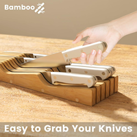 Organizador de Cuchillos de Bambú para Cajón, Portacuchillos Horizontal de Perfil Bajo, Ahorro de Espacio para Almacenamiento en Gabinetes de Cocina