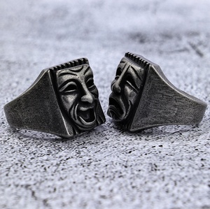 Hip-Hop personalizzato in acciaio al titanio Street Grimace che piange il viso sorridente faccia anello teschio - Product Image 4