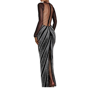 Vestidos de moda para mujer, sexys, ajustados, sin espalda, con pedrería, de manga larga, de color liso, con detalles de perforación, ecológicos y lavables. - Product Image 3