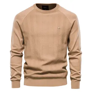 Suéter básico clásico para hombre, 95% algodón, cuello alto redondo, lana fina, decoración de logotipo de punto, artículo básico de moda de talla grande