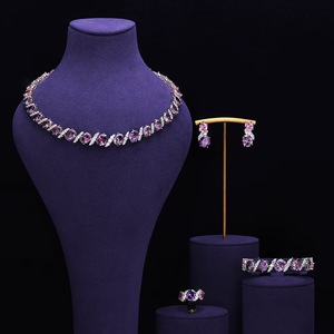 Ensemble de bijoux de luxe plaqué or 18 carats, collier et boucles d'oreilles géométriques, bracelet, bague, zircon de haute qualité, deux couleurs - Product Image 5