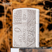 ZORRO Nouveau Briquet à chaire à l'huile de style chinois, coupe-vent, en argent antique, motif Good Evil One Nian