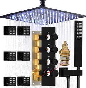 Ensemble de robinetterie de douche murale moderne en acier inoxydable bronze huilé de luxe <span class=keywords><strong>thermostatique</strong></span> 16'' avec douchette à main LED pour hôtels 6 pièces - Product Image 6