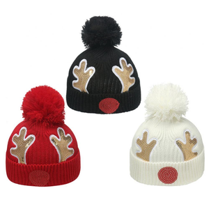 <span class=keywords><strong>Bonnet</strong></span> en laine chaud pour fille et garçon avec pompon, bonnets d'hiver tricotés au crochet pour bébé avec paillettes - Product Image 2