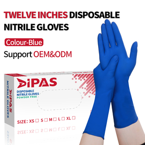 Guantes de Nitrilo Azul Oscuro de 12 Pulgadas, Resistentes a Químicos, Sin Polvo, Sin Látex, Sin Silicona, Textura Granulada en los Dedos - Product Image 1