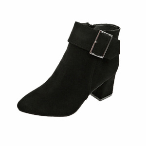 <span class=keywords><strong>Botas</strong></span> de Ante con Tacón Alto y Grueso, Hebilla en el Tobillo y Punta Puntiaguda para Mujer, Otoño/Invierno - Product Image 3
