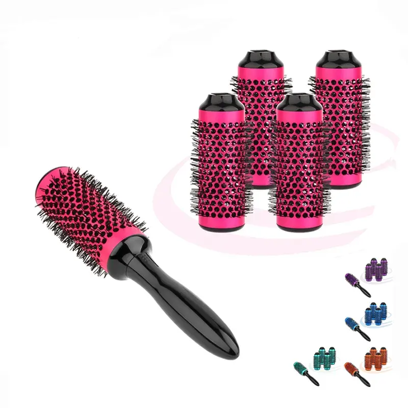 Conjunto de escova de cabelo redonda destacável, conjunto de 6 rolos de cerâmica para cabeleireiro e salão de beleza