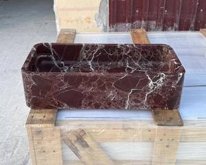 Lavabo Flotante de Mármol Natural de Lujo, Lavabo Integrado de Piedra, Encimera de Baño Acanalada Montada en la Pared, Personalizado OEM ODM - Product Image 5