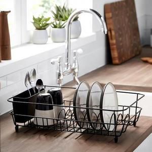 Black Metal Dish Drying Rack <b>With</b> <b>Utensil</b> <b>Holder</b> And Drainboard For Kitchen Counter - Product Image 1