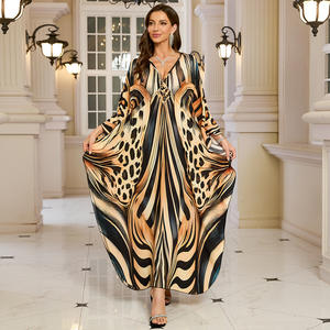 Robe longue d'été vintage sexy en coton et rayonne tissée, manches chauve-souris, col en V, imprimé léopard, pour soirée, transfrontalier - Product Image 5