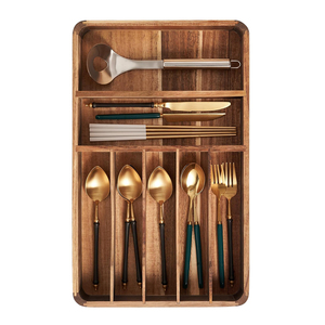 Organizador de Cajones de Cocina de Madera de Acacia con Esquinas Redondeadas, de Lujo Moderno, Extra Profundo, Divisor de Cubiertos y Utensilios de Madera - Product Image 1