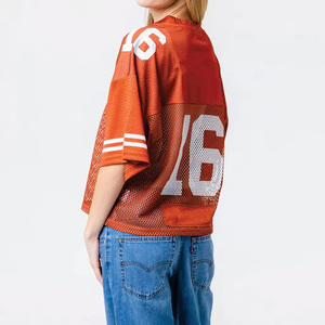 Jersey de Fútbol Americano Corto de Malla para Mujer, Transpirable, de Poliéster, Cuello en V, Manga Corta, a la Moda - Product Image 2