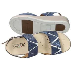 Sandalo con Zeppa Cinzia in Pelle Blu per Donna, Scarpa Estiva Comoda con Plateau - Product Image 6