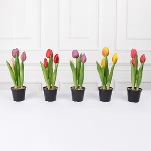 Vegetação ornamental tulipas artificiais flor bonsai falso PU tulipa flor colorida para decoração do casamento flor