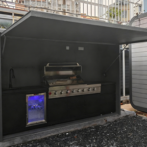 Isla de Cocina Exterior con Parrilla Integrada - <span class=keywords><strong>Cabaña</strong></span> Exterior para Patio Trasero de Villa con Parrilla Moderna y Refrigerador Elevable - Product Image 5