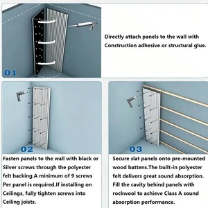 Paneles Acústicos Decorativos <span class=keywords><strong>para</strong></span> Techo y Pared, Personalizados, de MDF Natural, 100% Fibra de Poliéster, Aislamiento <span class=keywords><strong>Acústico</strong></span> Interior - Product Image 2