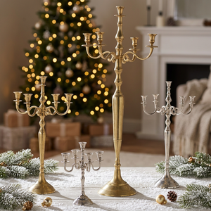 Candélabre en aluminium doré pour mariage et Noël, porte-bougie pour la décoration de la maison - Écologique, fait main, taille personnalisée disponible - Product Image 1