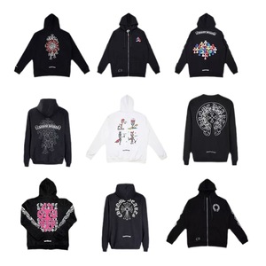24 Nuove Felpe con Cappuccio e Zip di Alta Qualità con Stampa <span class=keywords><strong>Vintage</strong></span> Chrome Heart Horseshoe Cross, Vendita all'Ingrosso di Fabbrica - Product Image 5