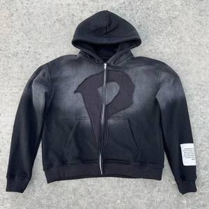 เสื้อมีฮู้ดแฟชั่นใหม่สำหรับผู้ชายเสื้อมีฮู้ดแบบวินเทจผ้าฟอกกรดมีซิปปักลาย - Product Image 1