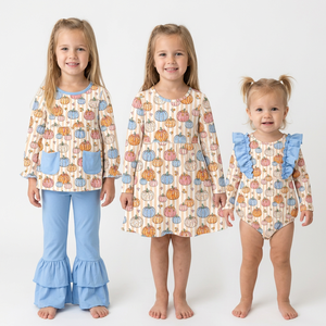 Ensemble de Thanksgiving pour bébés garçons, haut brodé avec citrouilles et rayures, pantalon de couleur unie - Product Image 6