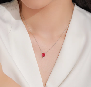 S925 เงินสเตอร์ลิงรูปไข่สีแดงเพทายจี้สร้อยคอเครื่องประดับหรูหราของขวัญสำหรับผู้หญิงทุกวันงานแต่งงานโอกาสอย่างเป็นทางการ - Product Image 5