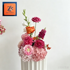 Centros de Mesa Florales en Tonos Rosa Anaranjado, Arreglo de Rosas de Seda Artificial y Hortensias, Decoración para Bodas, Pasillos, Cabinas de Fotos y Eventos - Product Image 5