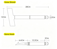 Pelle à neige 2 en 1 pour voiture, grattoir à glace multifonctionnel avec crochet à pierres pour pneus, outil portable de déneigement et de dégivrage automobile.