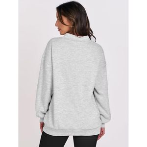 FOXA Womens Oversized V Neck Sweatshirt Fleece Long Sleeve Drop Shoulder Pullover Comfy <b>Top</b> Breathable Casual Wear - Product Image 5