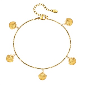 Popular Women Jewelry Anklet Tarnish Free Waterproof Gold Plated Stainless Steel <b>Shell</b> Charms Anklet - Product Image 1