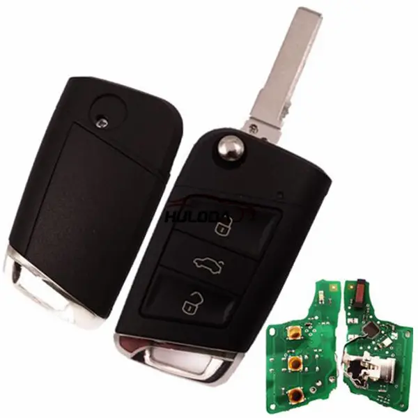 For VW MQB platform 3 button flip remote key with ID48 chip-434mhz & HU66 blade, used for T-Cross, Magotan, sagitar ect