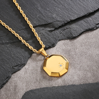 Collier avec logo personnalisé en acier inoxydable 316L, breloque boussole, étiquettes pour chien, lion, ange, abeille, jésus, flèche, croix, plaqué or 18 ct