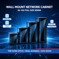 Kabinet Data Dinding 19 Inch 4U/6U/9U Tahan Air Rak Server Jaringan Terkunci Pintu Kaca Hitam Sistem Switch Jaringan Sekolah