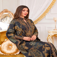 Robe longue ample à manches longues avec broderie et imprimé, grande taille, export, pour femme