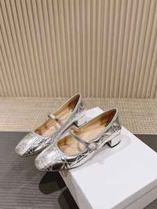 Chaussures plates Mary Jane matelassées argentées pour femmes, à bout carré et talon bas, confortables, en cuir, pour soirée et bureau - Product Image 2