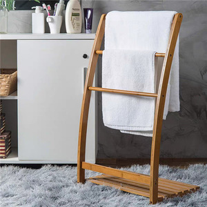 Wooden Three Tier Bathroom Towel Rack With <b>Shelf</b> For Towels And <b>Clothes</b> Drying Multipurpose Organizer - Product Image 1
