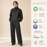 Cardigan en laine mérinos mélangée pour femme, col zippé en polaire jacquard géométrique OEM