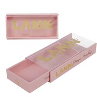 Boîte de tiroir de fenêtre transparente rose luxueuse pour l'emballage cosmétique de fard à joues de cils avec la manipulation d'impression de revêtement UV de doublure d'éponge