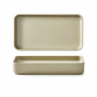 Plateau de service rectangulaire cannelé en mélamine écologique contemporain à pied haut, compatible lave-vaisselle, sans BPA, pour banquets hôteliers