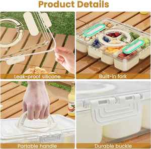 Portable Plastic Travel <b>Refrigerator</b> Food Snackle Box <b>Container</b> Divided Snack Serving Tray with Lid and Handle Stackable - Product Image 3