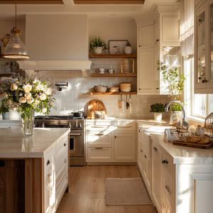 Gabinetes de Cocina de Madera Maciza Blanca, Diseño de <span class=keywords><strong>Isla</strong></span> Abierta, Estilo Rústico Francés Personalizado - Product Image 4