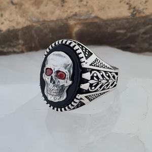 yunnique <b>Skull</b> <b>Ring</b> Zinc Alloy Red Eyes Bezel Setting Men's Fashion Jewelry Gift - Product Image 4