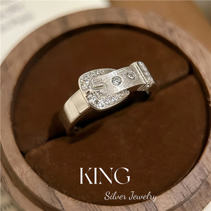 Bague Boucle de Ceinture en Argent Sterling S925 Micro-Pavé pour Femme, Bijou Tendance, Cadeau - Product Image 1
