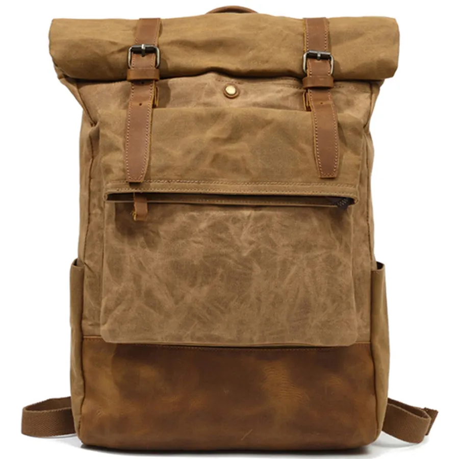 Hot Sales Waterproof Laptop Daypacks Waxed Canvas Leather Backpack Vintage Large Capacity Students School Bags Canvas