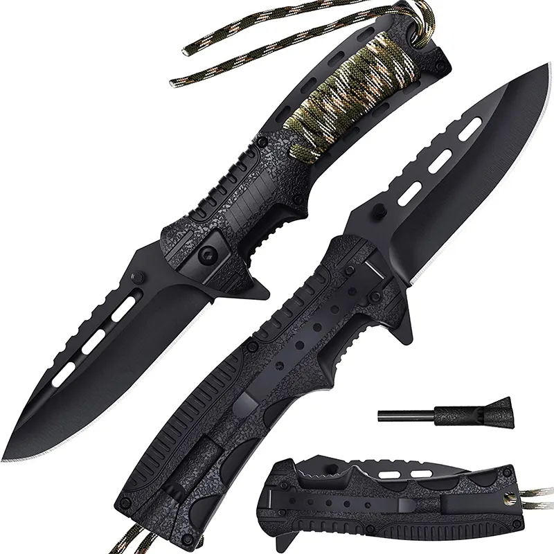 Melhor Outdoor Camping Caça Bushcraft EDC Folding Tactical Paracord Sobrevivência Pocket Knife Com Fire Starter